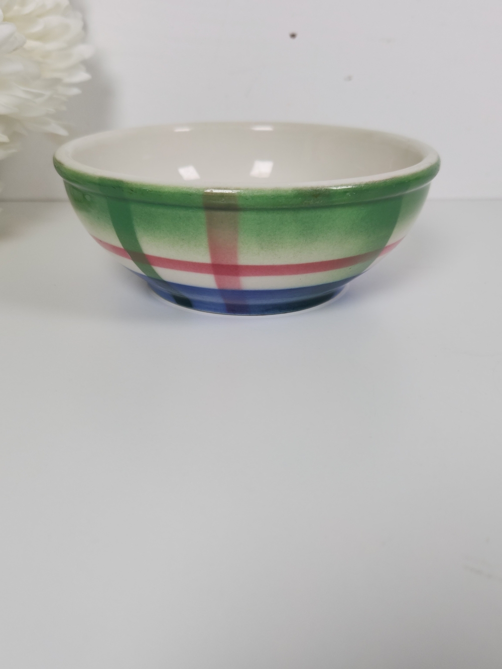 Vintage 1952 Syracuse China Plaid Bowl | Pastel Pink Green Blue Restaurant Ware